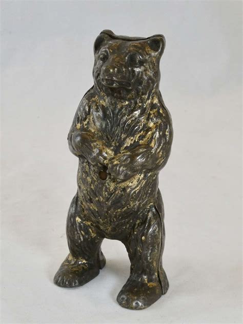 cast metal bear money box|antique cast iron money box.